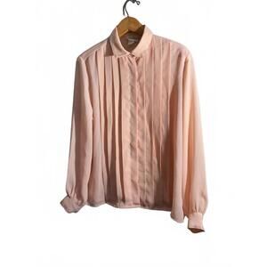 Vintage Laura Mae Elegant Light Pink Pleated Long Sleeve Blouse XL